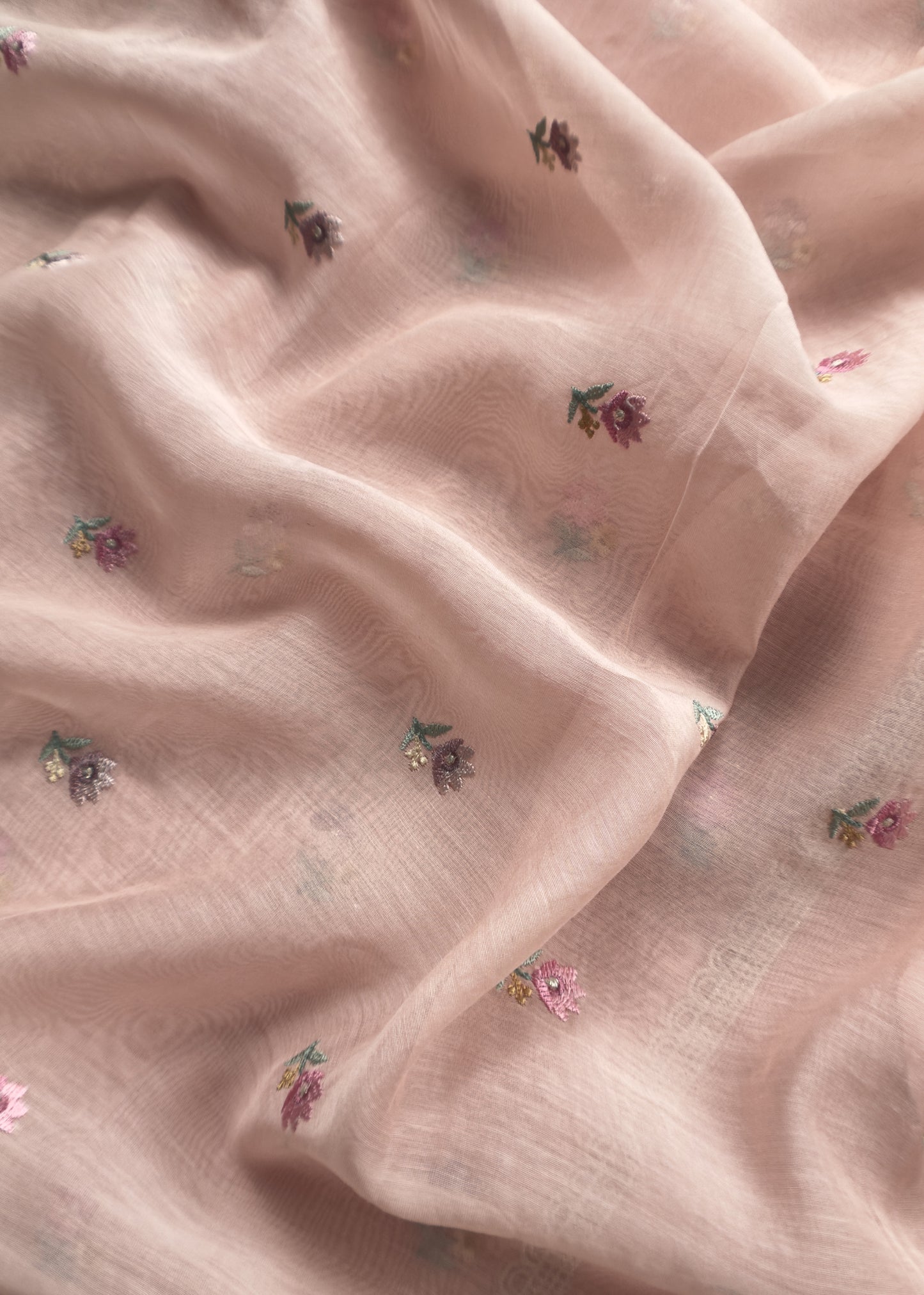Kalasheel Luxe Flamingo Pink Handwoven Mul Suit Fabric With French Roses Embroidery