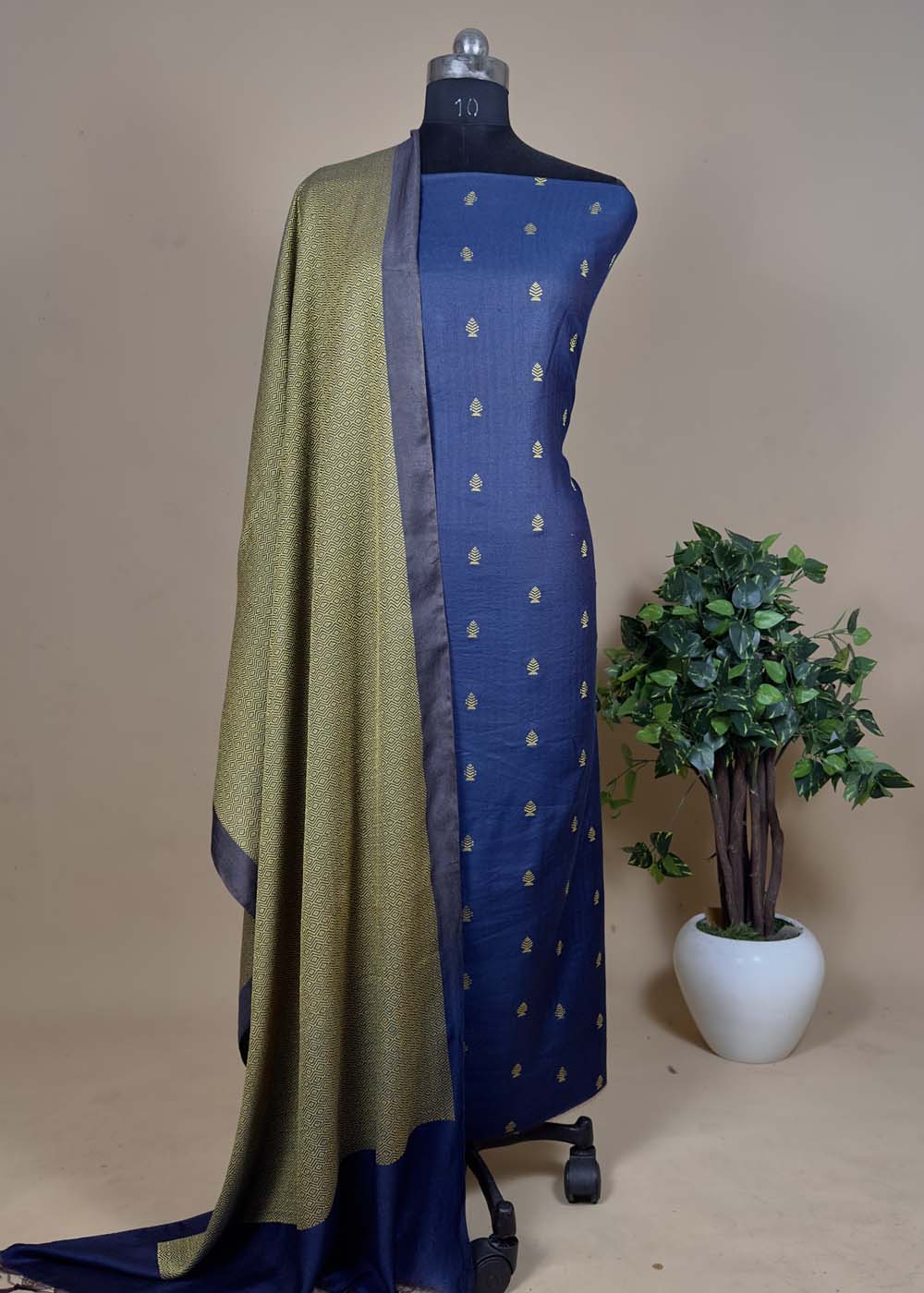 Brownish Grey Embroidered Pashmina Suit Set