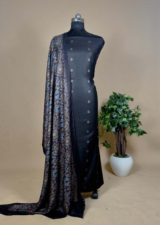 Black Pashmina Suit With Ajrakh Dupatta