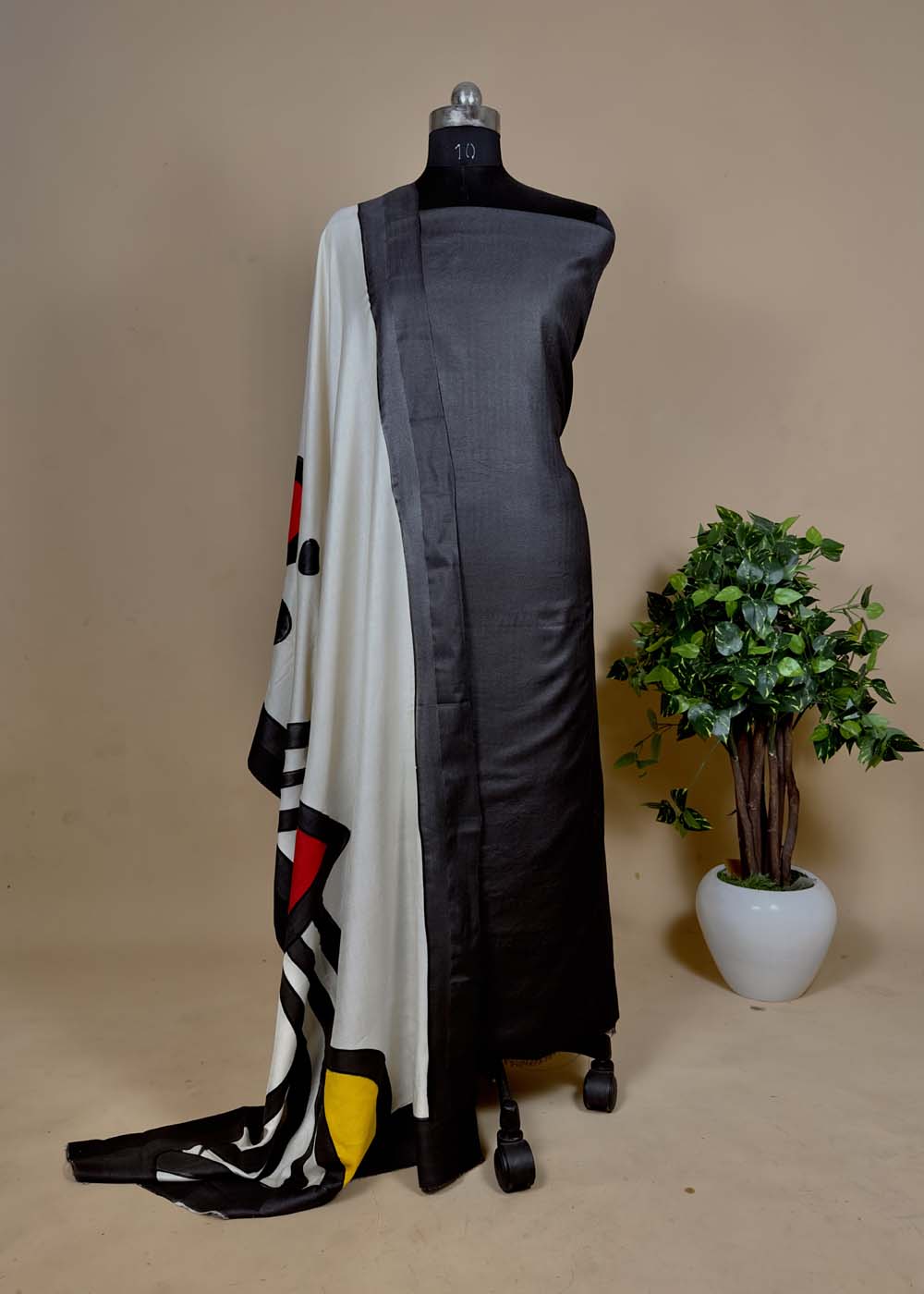 Black pashmina Suit With Handpainted Dupatta