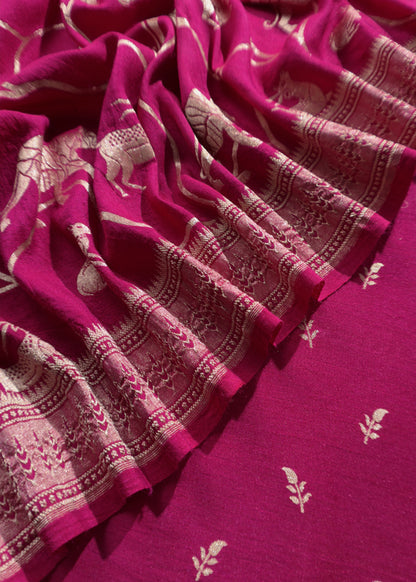 Kalasheel Luxe Royal Pink Handloom Munga Silk Suit With Shikagarh Gold Weaving