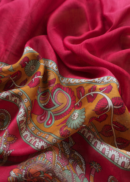 Maize Yellow Pure Maheshwari Silk Natraj Kalamkari Unstitched Suit Fabric
