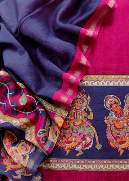 Burgundy Wine Pure Maheshwari Silk Natraj Kalamkari Unstitched Suit Fabric
