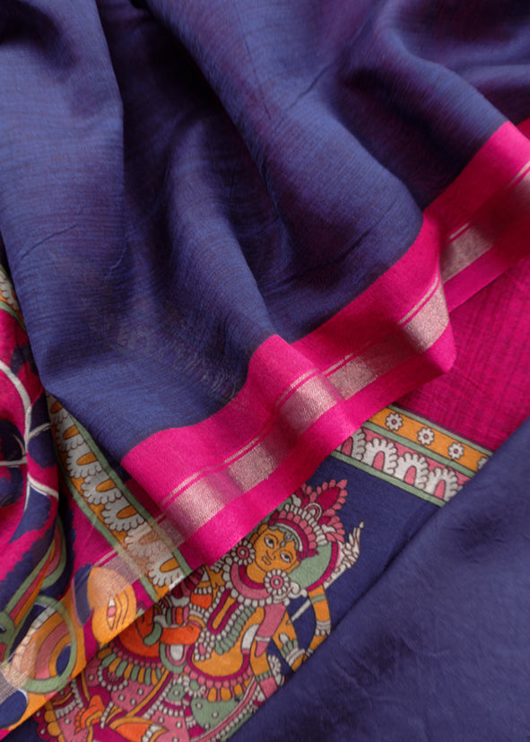 Burgundy Wine Pure Maheshwari Silk Natraj Kalamkari Unstitched Suit Fabric