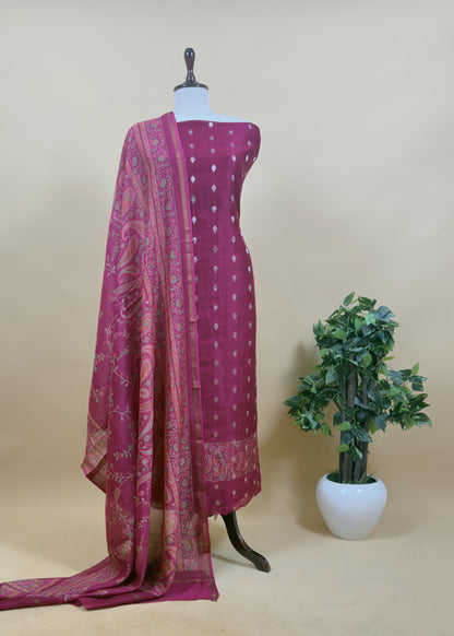 Mustard And Brown Maheshwari Silk Suit With Banarasi Bootis