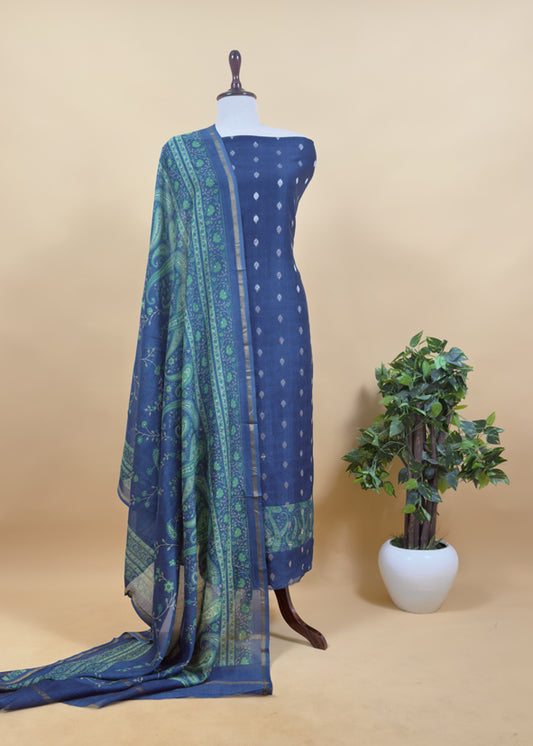 Blue And Green Maheshwari Silk Suit With Banarasi Bootis