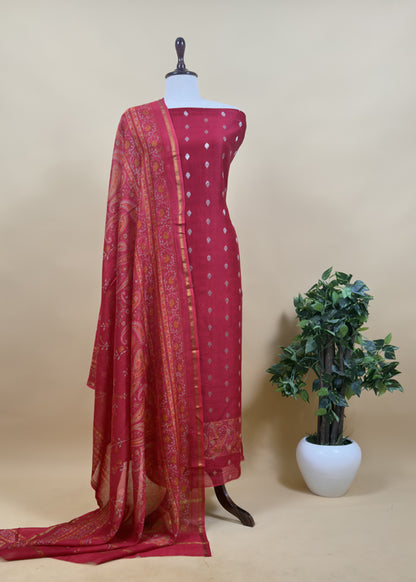 Mustard And Brown Maheshwari Silk Suit With Banarasi Bootis