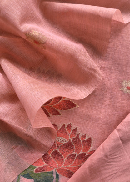 Orchid Pink Lotus Pichwai Jamdani Weaving Linen Chanderi Unstitched Suit