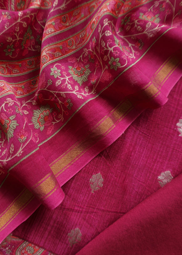 Magenta Pink Maheshwari Silk Suit With Banarasi Bootis