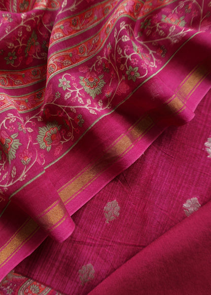 Magenta Pink Maheshwari Silk Suit With Banarasi Bootis