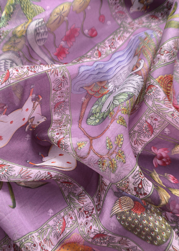 Iris Purple Pure Organza Suit With Rose Tissue Appliqué Work And Pichwai Dupatta