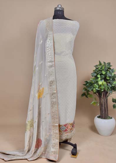 Embroidered Pure Silk Tissue Suit