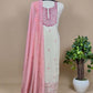 Pink Linen Unstitched Suit With Jamdani Weaves