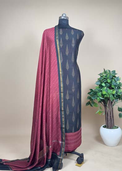 Black maheshwari suit with kantha embroidery