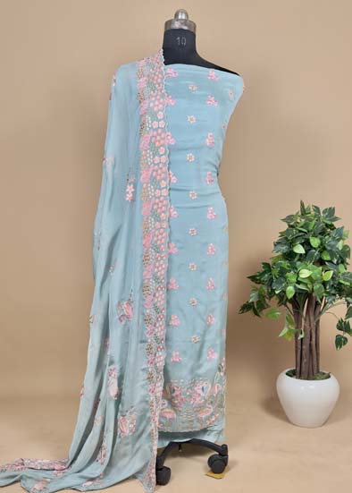 Buy Embroidered Unstitched Suit In Organza