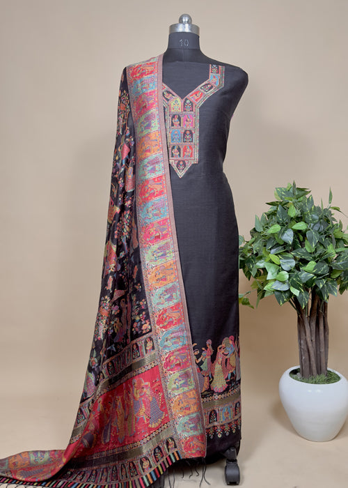 Black Cotton Silk Suit With Zari weaving