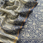 Indigo Paisley Block Print Pure Maheshwari Silk Unstitched Suit Fabric