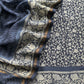 Indigo Paisley Block Print Pure Maheshwari Silk Unstitched Suit Fabric