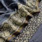 Indigo Paisley Block Print Pure Maheshwari Silk Unstitched Suit Fabric