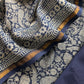 Indigo Paisley Block Print Pure Maheshwari Silk Unstitched Suit Fabric