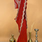 Reddish Brown Handloom Dupion Silk Saree With Zardosi Handwork