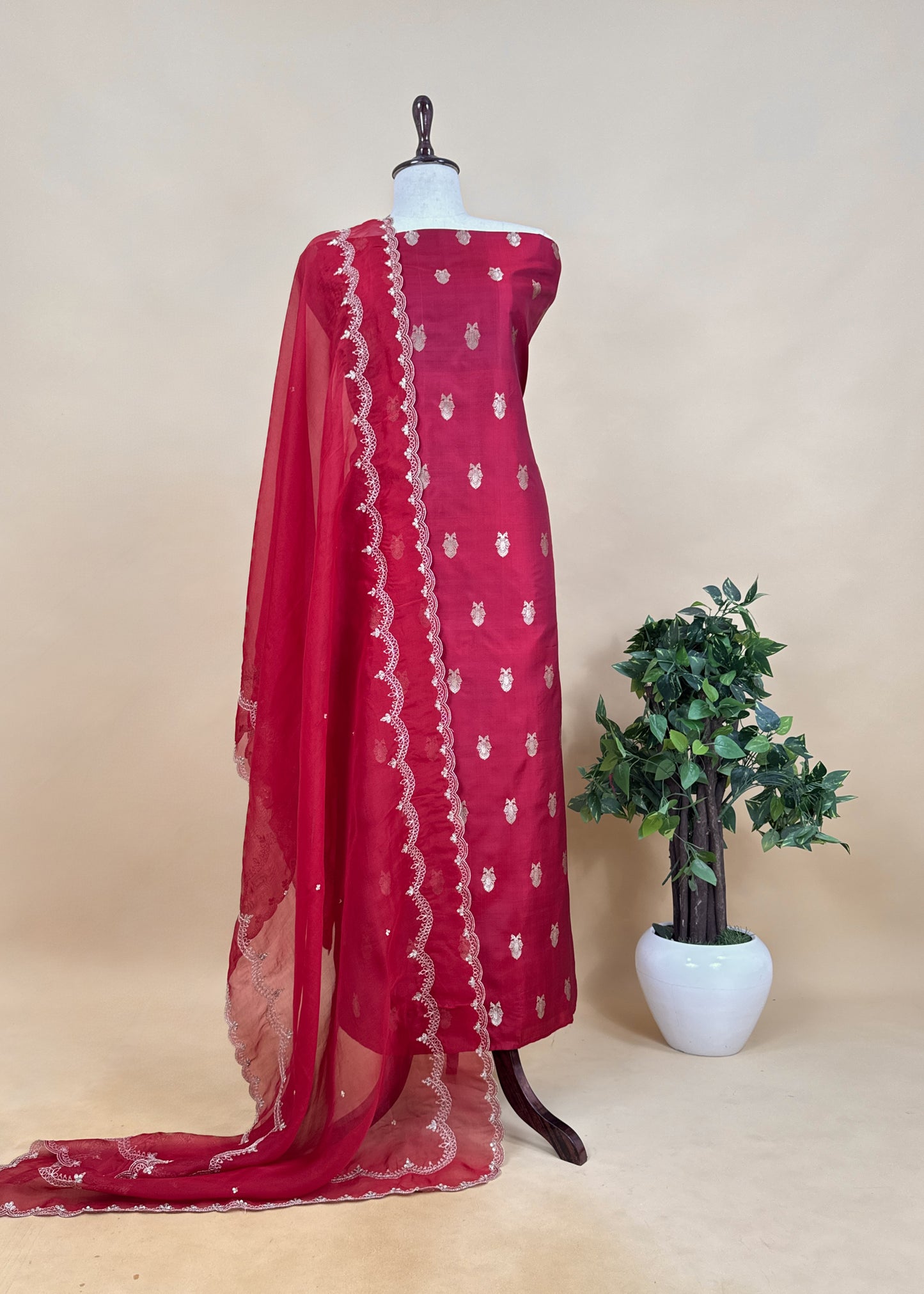 Green Handloom Silk Kurta And Kora Silk Dupatta With Weaving