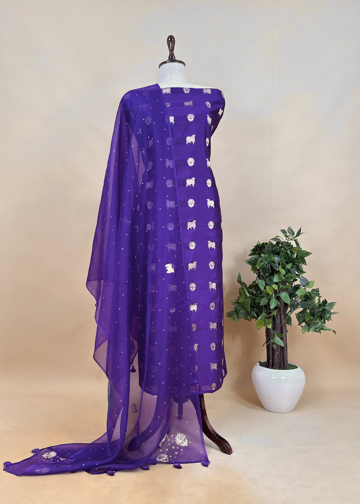 Pastel Green Pure Unstitched Chiniya Silk Suit In Pichwai Zari Weaving