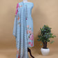 Blue Pure Cotton Suit With Thread Embroidered Flowers