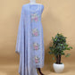Kalasheel Luxe Flamingo Light Steel Blue Handwoven Mul Suit Fabric With French Roses Embroidery