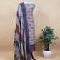 Off White With Blue Handloom Maheshwari Silk Suit With Pichwai Print And Kantha Work