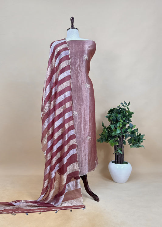 Tissue silk Suit with Kingfisher Shikagarh handwork