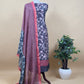 Charcoal Grey And Firozi Pure Maheshwari Silk Suit