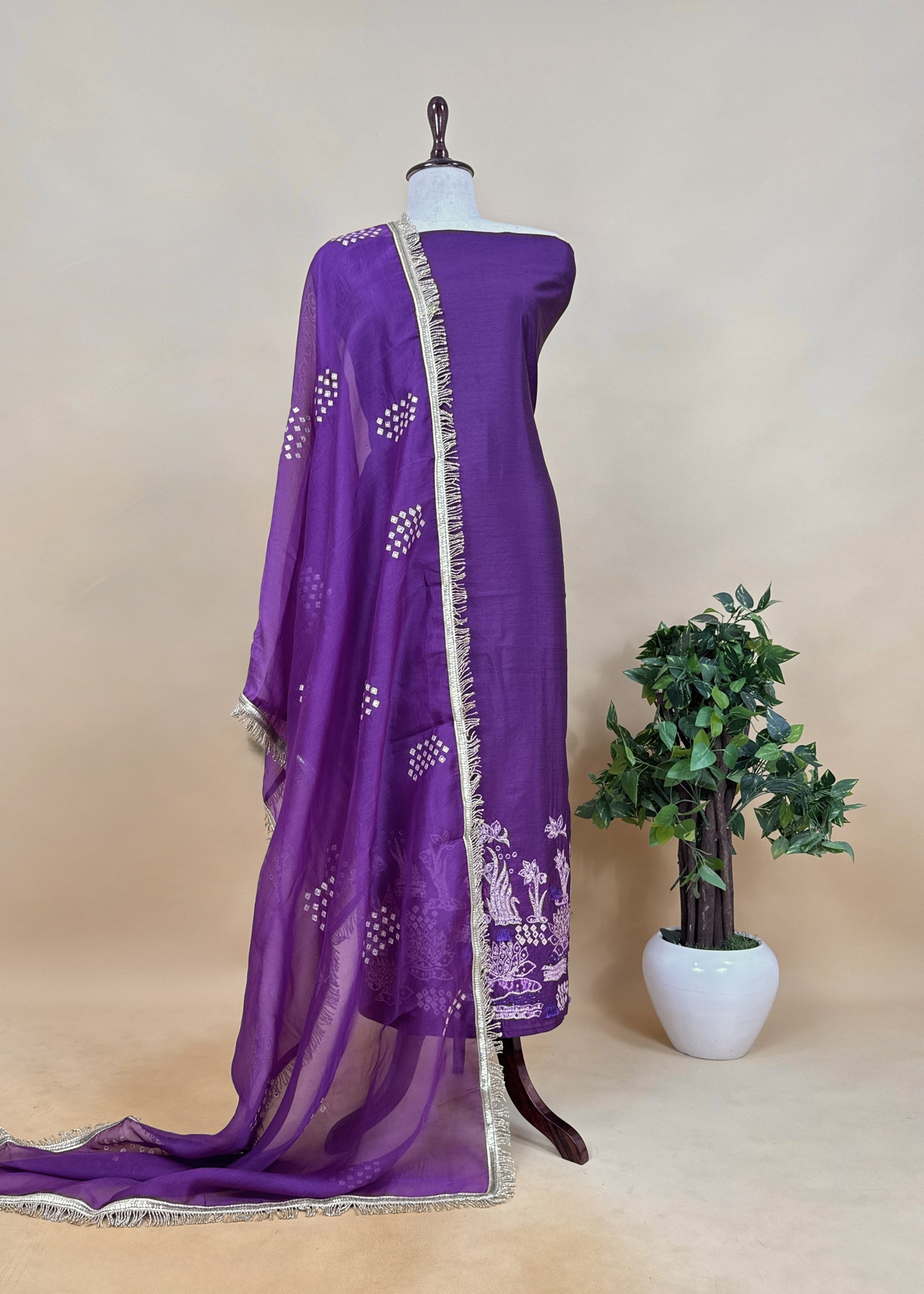 Jhilmil Light caramel Pure Chiniya Silk Kurta and Tissue Silk dupatta with Handwork