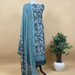 Charcoal Grey And Firozi Pure Maheshwari Silk Suit