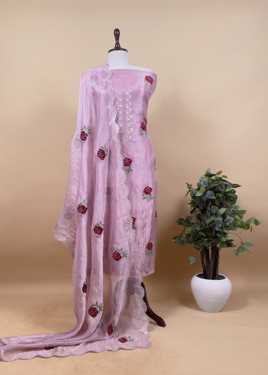 Kalasheel Luxe Orchid Pink Pure Tissue Silk Suit With Bharwa Gulaab Embroidery