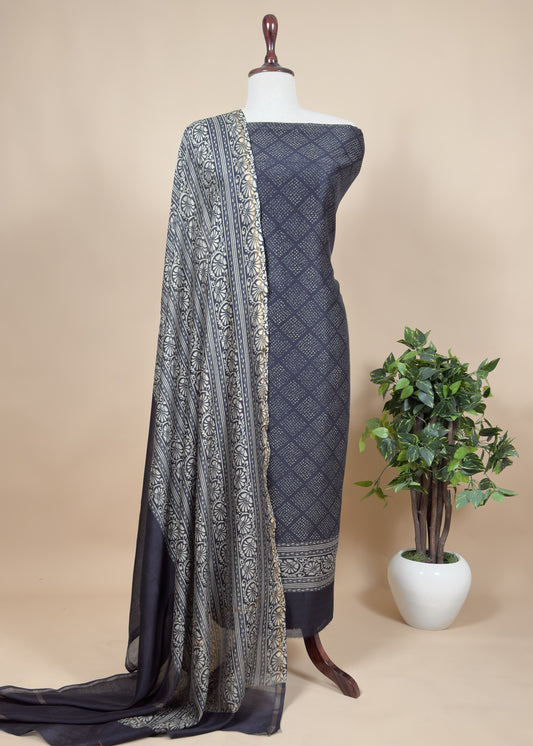 Pure Maheshwari Unstitched Suit Vertical Print Dupatta