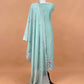 Sea Green Flamingo Mulmul Tissue Unstitched Suit Fabric With Appliqué Work