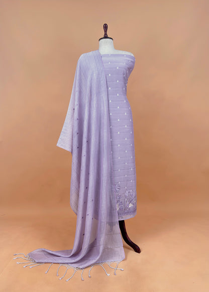Pastel Lilac Monotone Pure Mulmul Suit Fabric With Nrityam Appliqué Work
