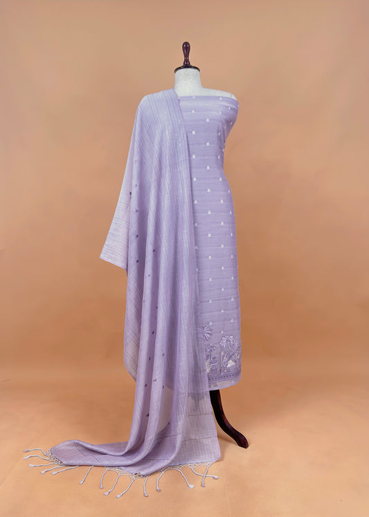 Pastel Lilac Monotone Pure Mulmul Suit Fabric With Nrityam Appliqué Work