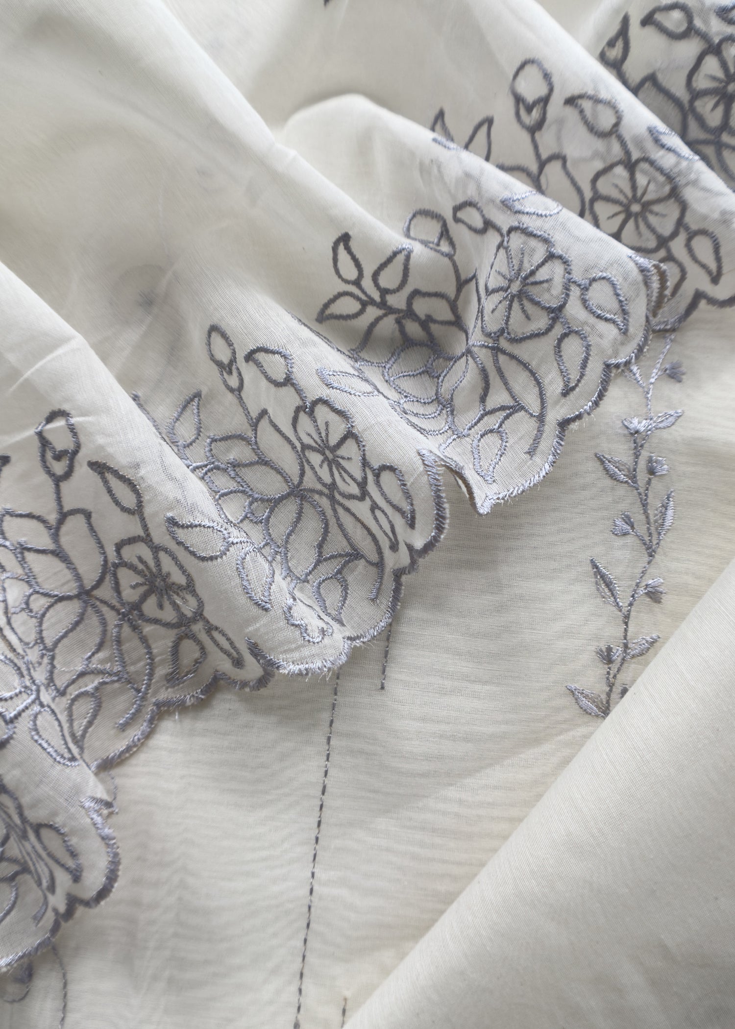mul chanderi suit with embroidery