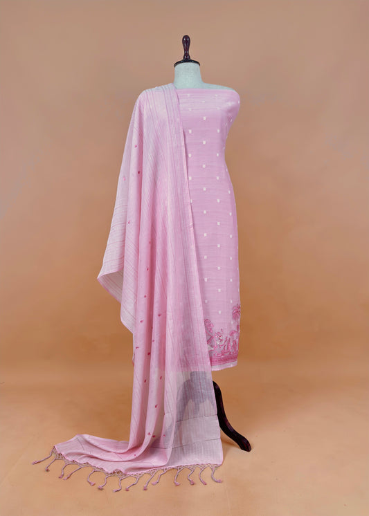 Pastel Baby Pink Monotone Pure Mulmul Suit Fabric With Nrityam Appliqué Work
