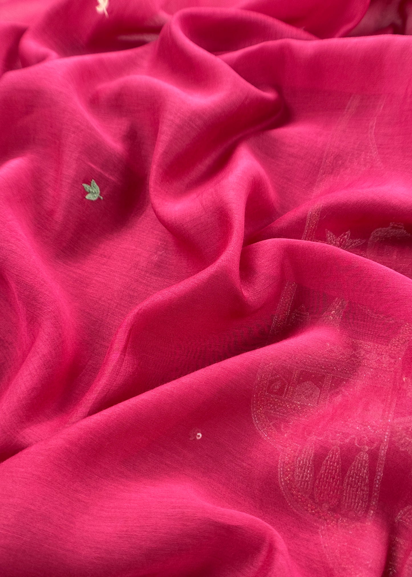 Ruby Red Handloom Mulmul Unstitched Suit Fabric With Handwork