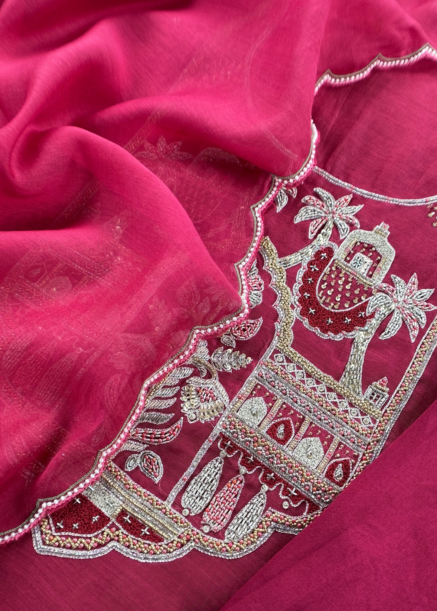 mulmul unstitched suit with dupatta

