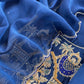 Royal Blue Handloom Mulmul Unstitched Suit Fabric With Handwork