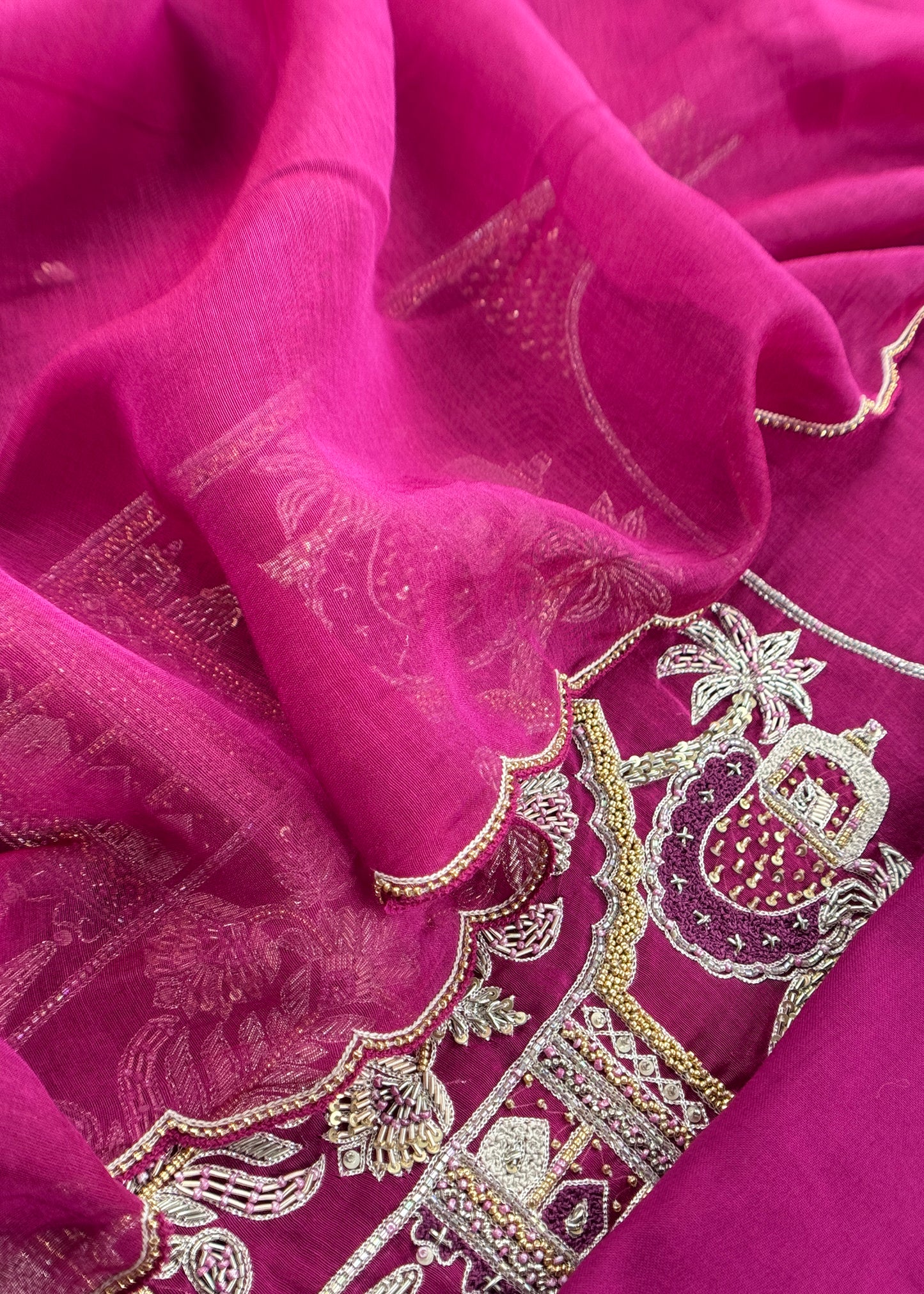 Violet Shaadi Handloom Mulmul Unstitched Suit Fabric With Handwor