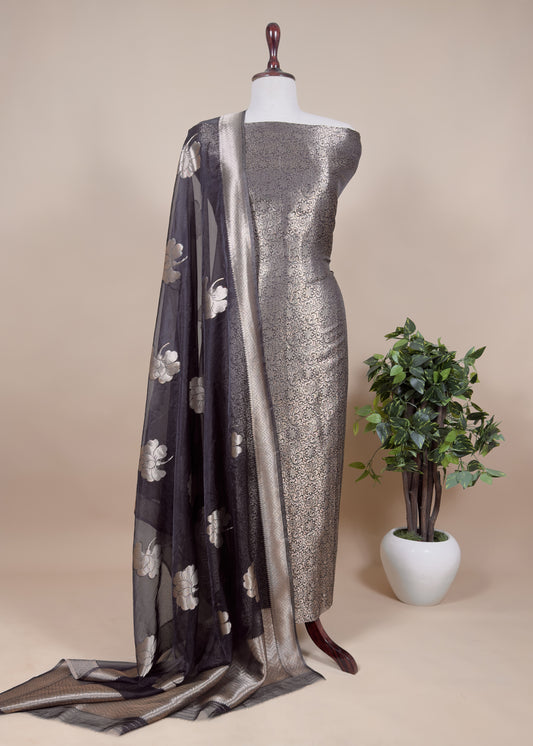 Black Tissue Silk Kurta With Organza Dupatta