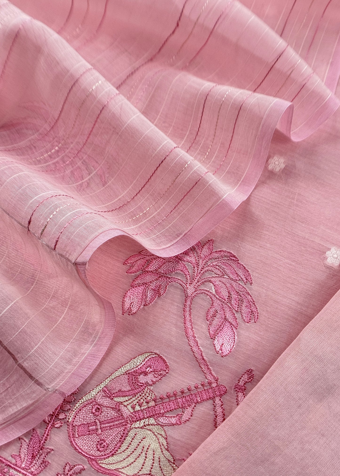 Pastel Baby Pink Monotone Pure Mulmul Suit Fabric With Nrityam Appliqué Work
