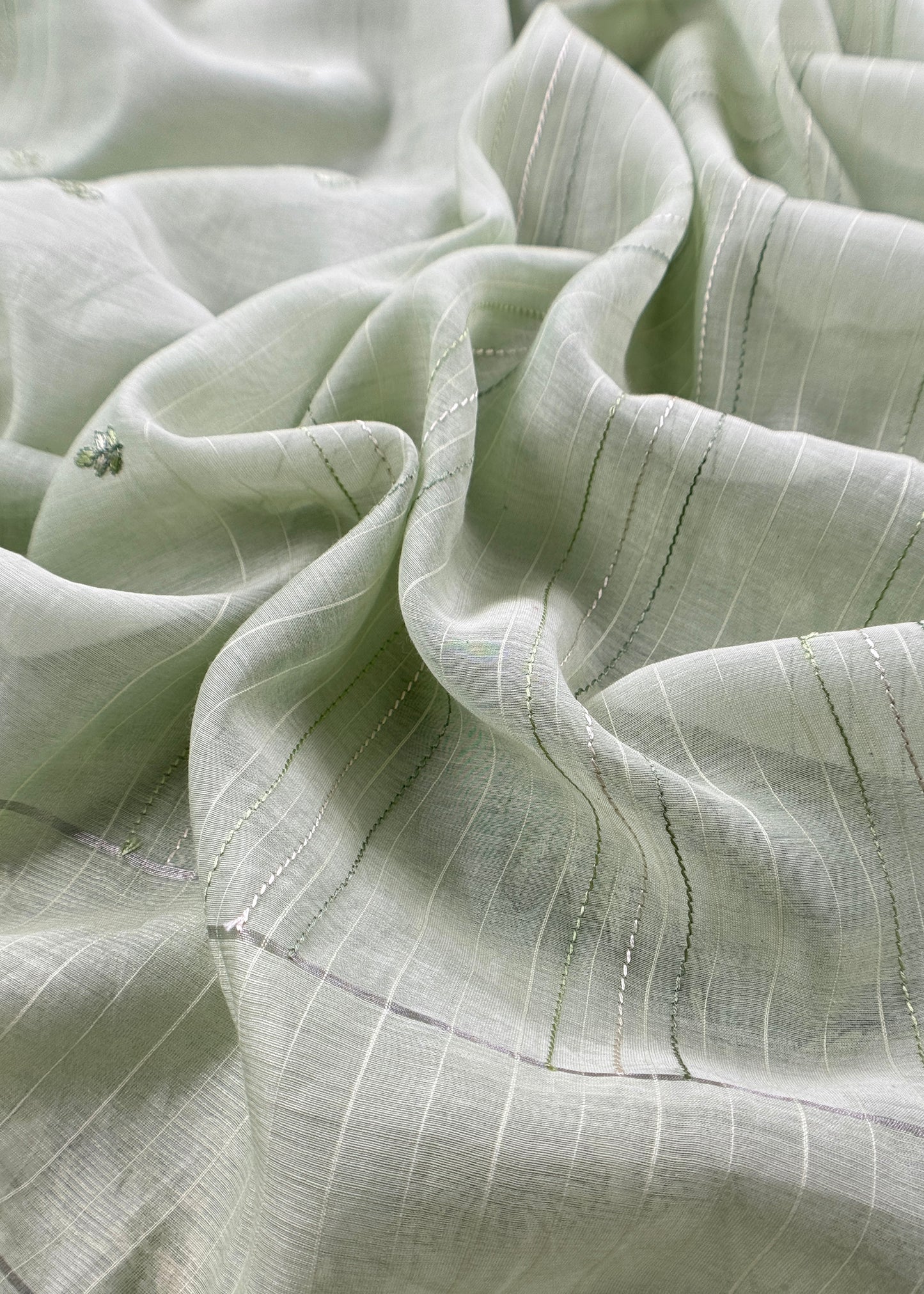 Pastel Basil Green Monotone Pure Mulmul Suit Fabric With Nrityam Appliqué Work