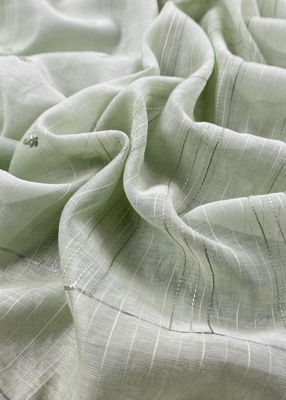Pastel Basil Green Monotone Pure Mulmul Suit Fabric With Nrityam Appliqué Work