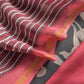 Charcoal Grey And Coral Red Pure Maheshwari Silk Suit